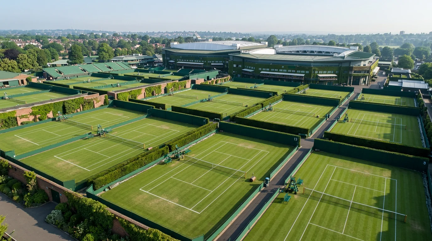 Übersicht des All England Lawn Tennis Club mit Centre Court und Naturrasen