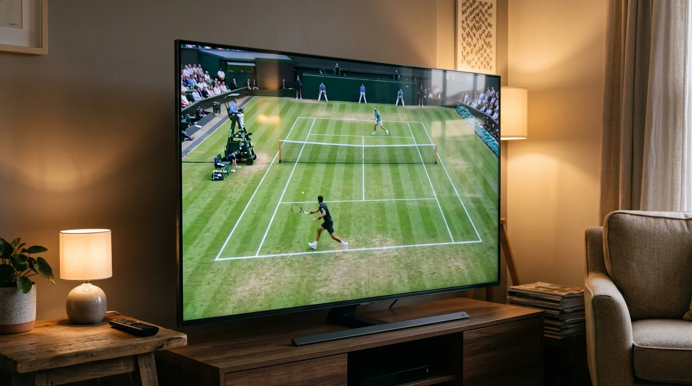 Live-Übertragung eines Tennismatches auf Naturrasen mit Spielstand